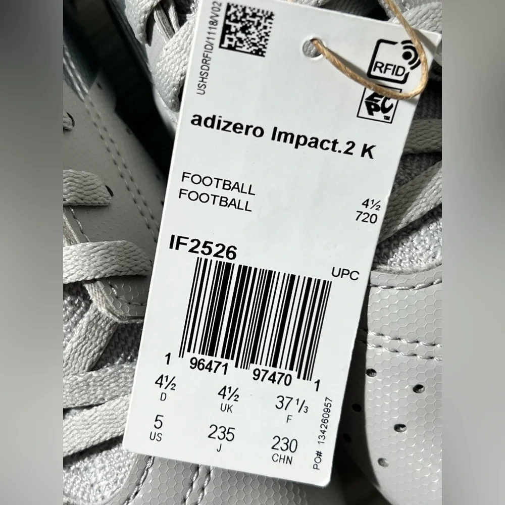 Adidas Adizero Impact.2‎ Men’s Football molded Cleats IF2526  Size 5 Silver grey